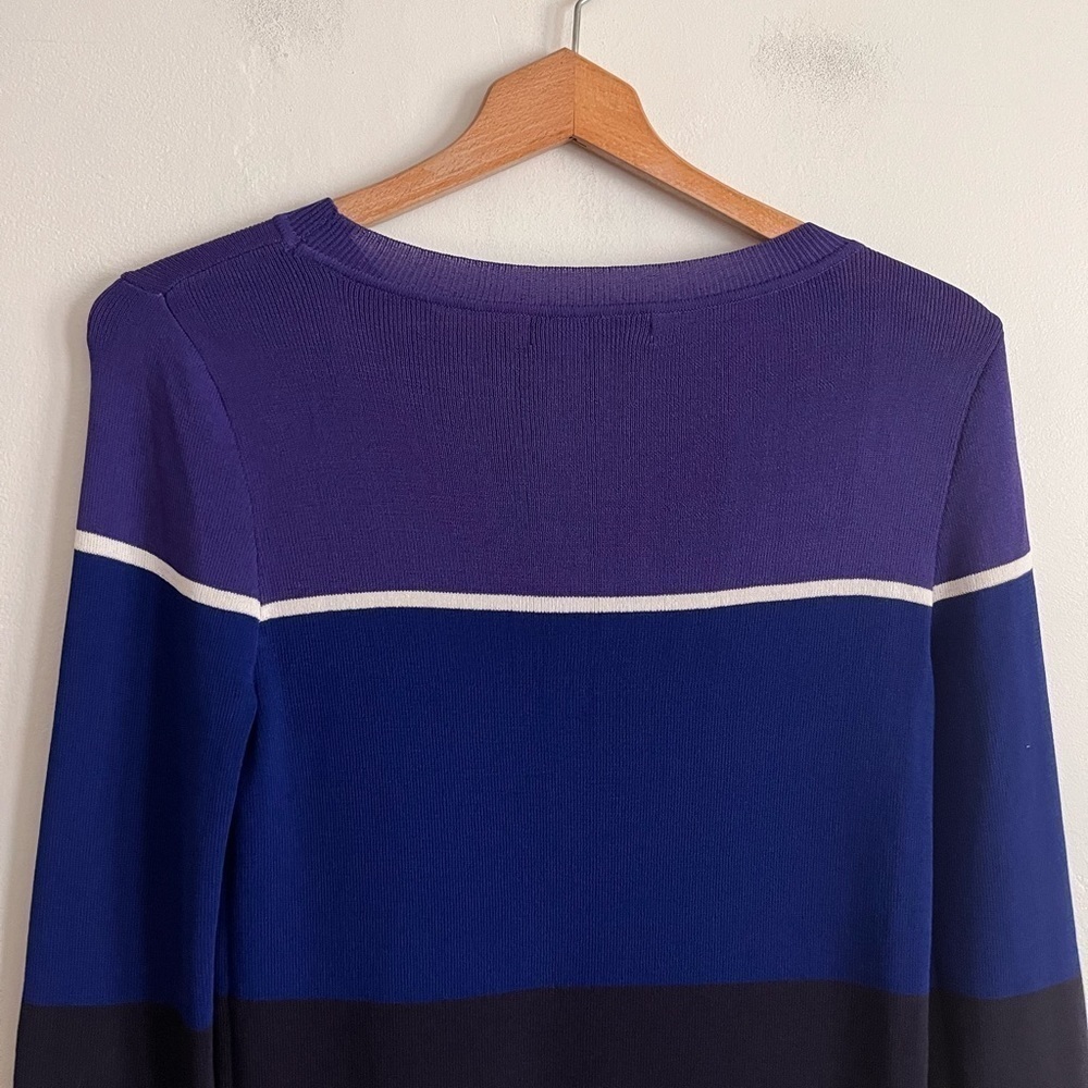 Julio ColorBlock Purple Blue Viscose Blend Long Sleeve Sweater Pullover - Picture 7 of 11